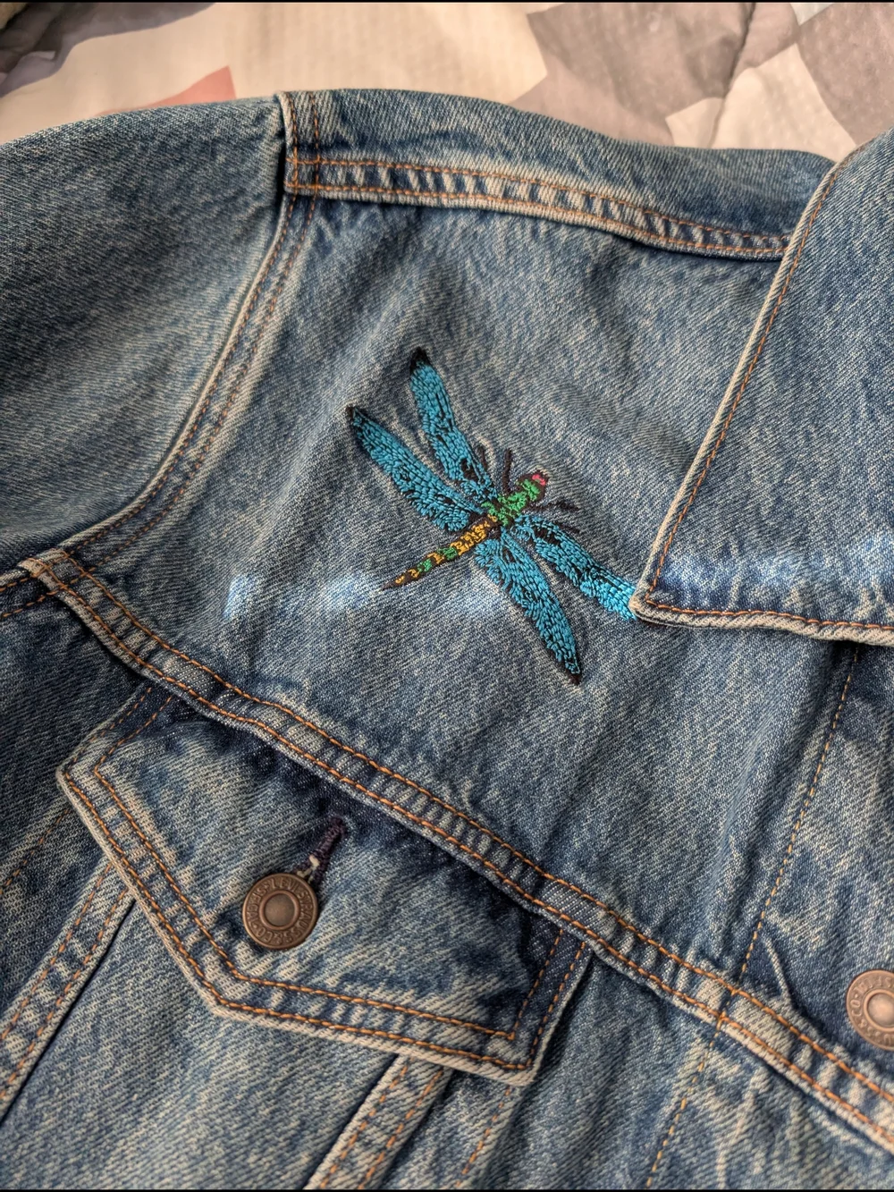 Levis Mens Insect Embroidered Blue Washed Denim Jacket XXL - Picture 4 of 13